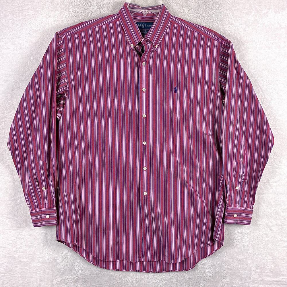 VTG Ralph Lauren Shirt Mens L Maroon Purple Stripe Blake Navy Pony Preppy 90s